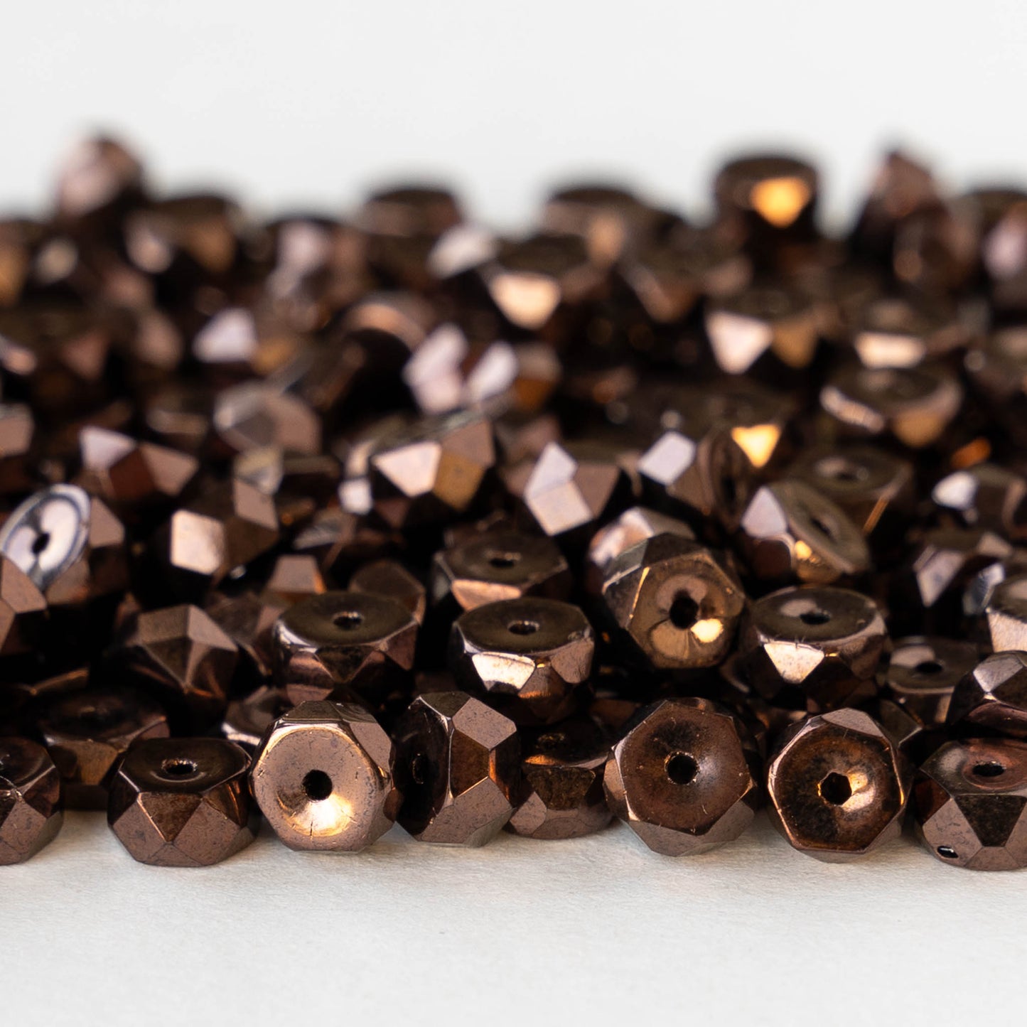 3x6mm Firepolished Glass Heishi Beads - Dark Bronze  - 25 Beads