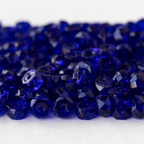 3x6mm Firepolished Glass Heishi Beads - Transparent Cobalt Blue  - 50 Beads