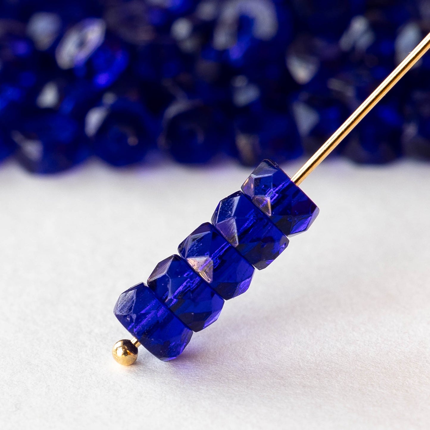 3x6mm Firepolished Glass Heishi Beads - Transparent Cobalt Blue  - 50 Beads