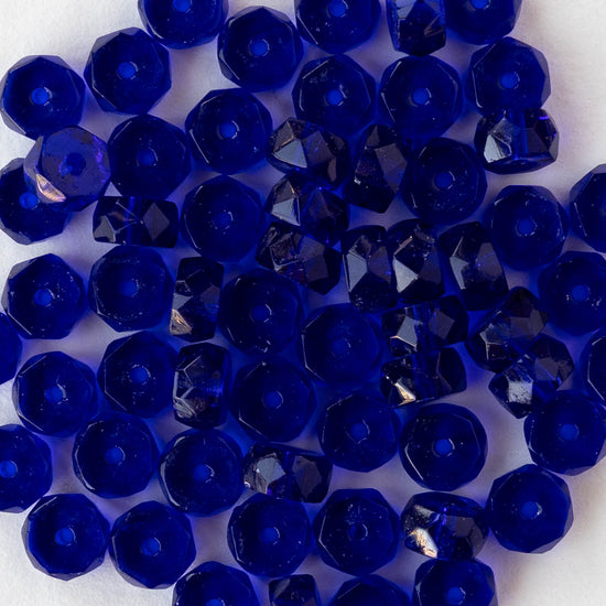 3x6mm Firepolished Glass Heishi Beads - Transparent Cobalt Blue  - 50 Beads