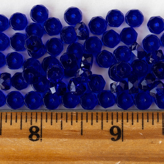 3x6mm Firepolished Glass Heishi Beads - Transparent Cobalt Blue  - 50 Beads