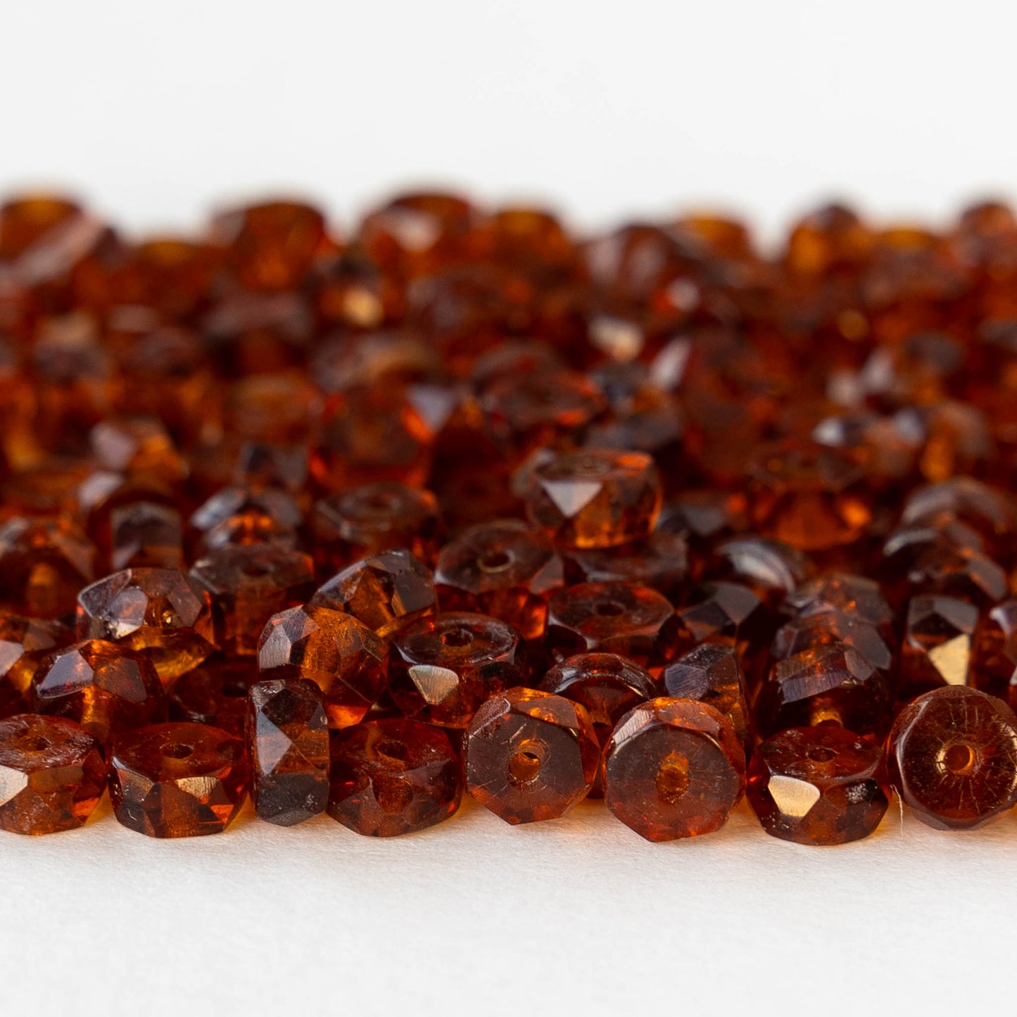 3x6mm Firepolished Glass Heishi Beads - Transparent Madeira Topaz - 50 Beads