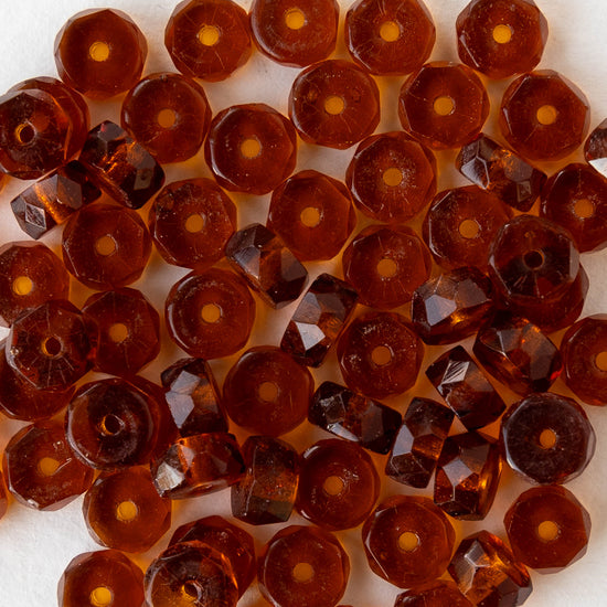 3x6mm Firepolished Glass Heishi Beads - Transparent Madeira Topaz - 50 Beads