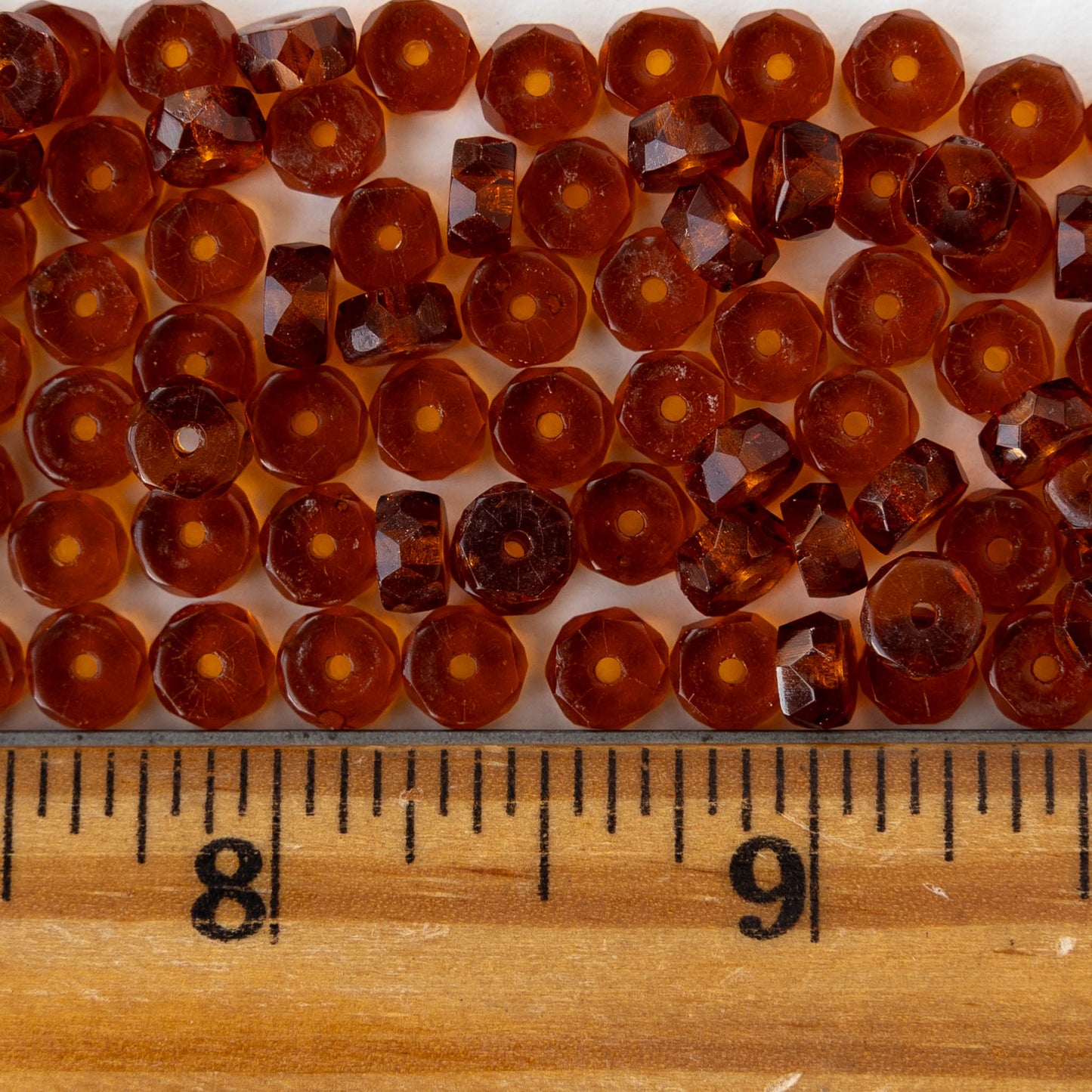 3x6mm Firepolished Glass Heishi Beads - Transparent Madeira Topaz - 50 Beads