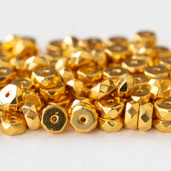 6mm Firepolished Glass Heishi Beads - Gold - 20