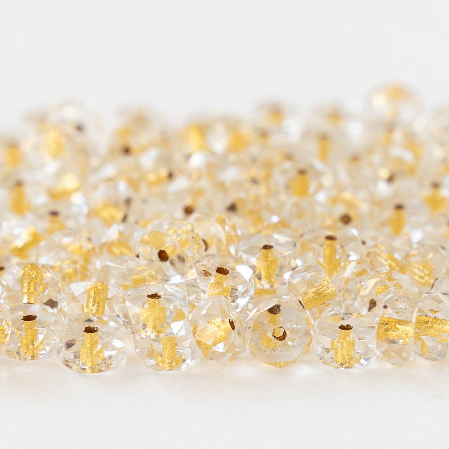 3x6mm Firepolished Glass Heishi Beads - Gold Lined Crystal - 30 Beads