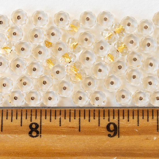 3x6mm Firepolished Glass Heishi Beads - Gold Lined Crystal - 30 Beads