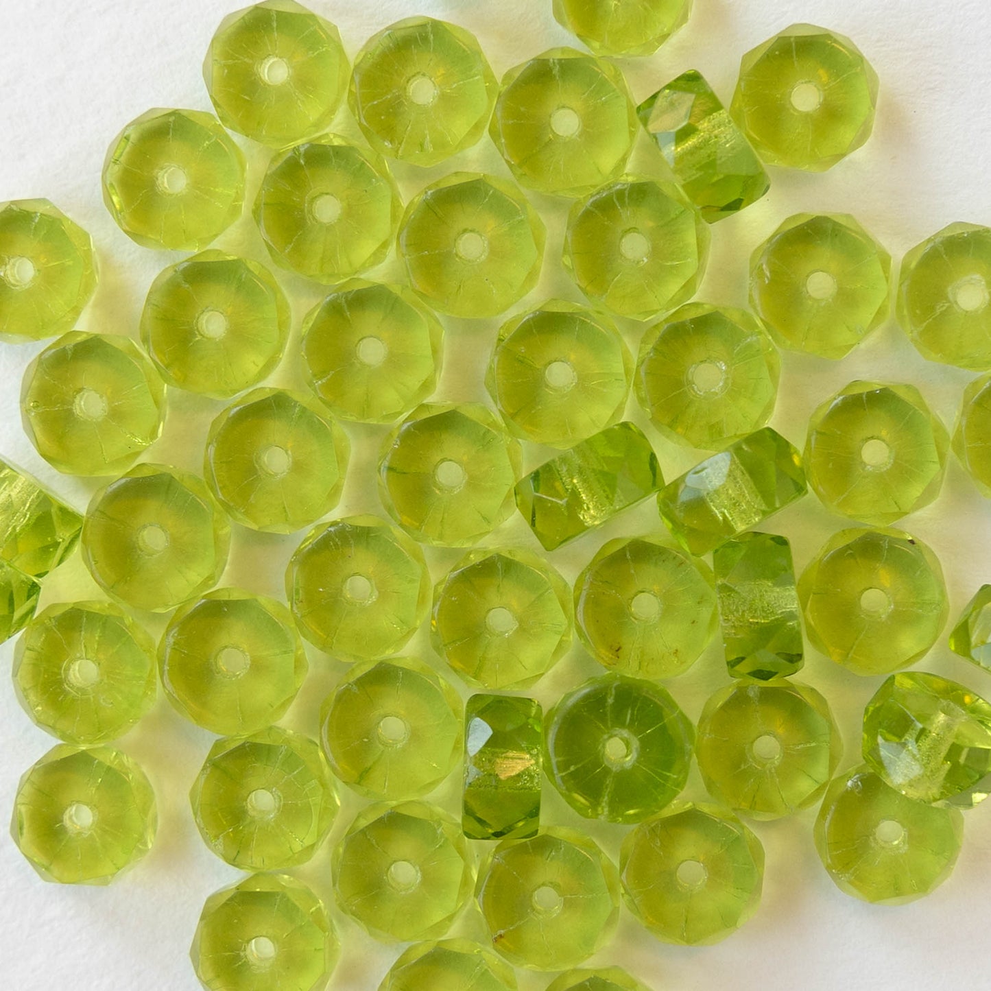 3x6mm Firepolished Glass Heishi Beads - Transparent Lime Green - 50 Beads