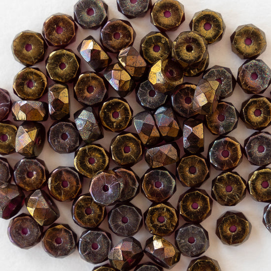 3x6mm Firepolished Glass Heishi Beads - Metallic Bronze Iris - 30 Beads