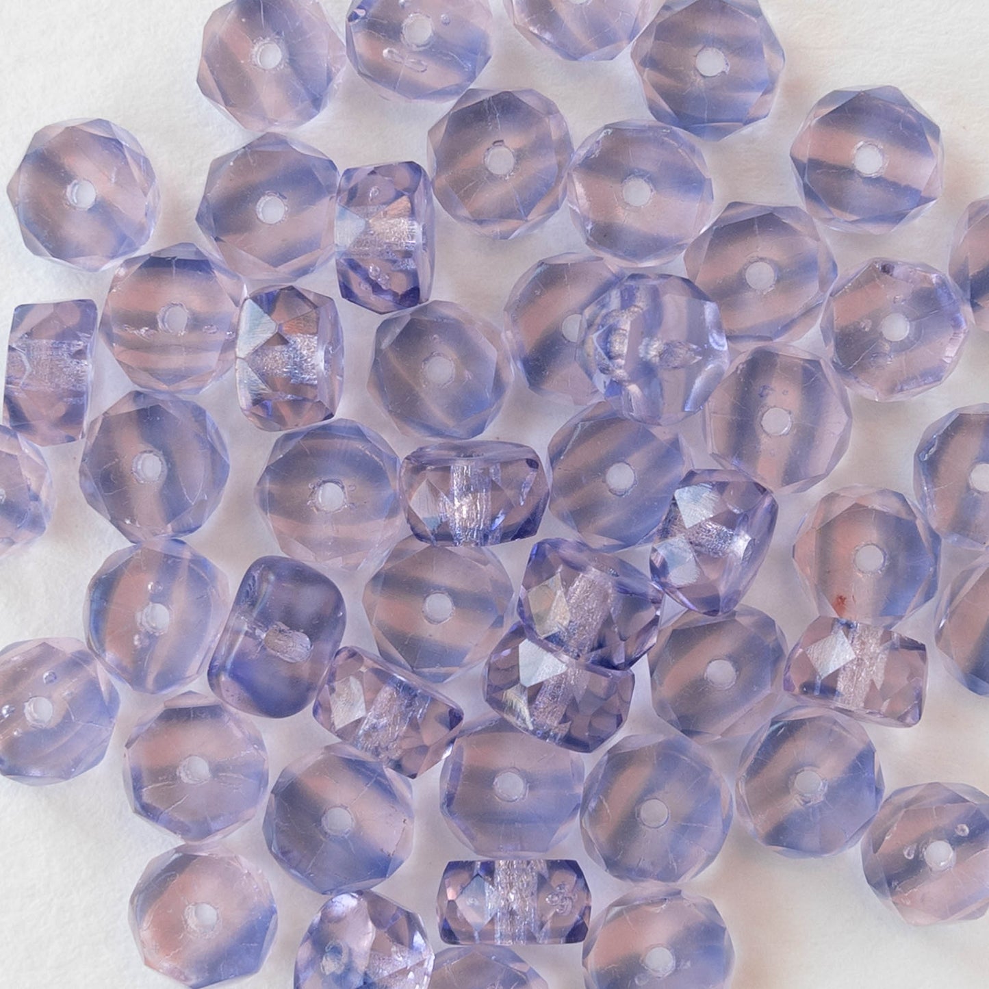 3x6mm Firepolished Glass Heishi Beads - Transparent Purple and Pink Striped  - 50 Beads