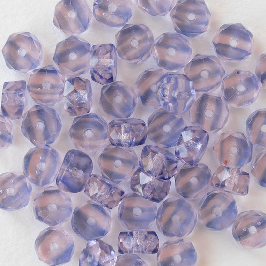 3x6mm Firepolished Glass Heishi Beads - Transparent Purple and Pink Striped  - 50 Beads