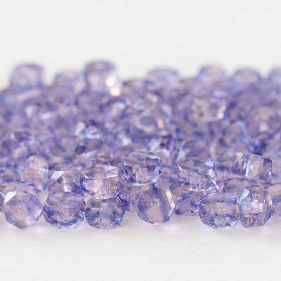 3x6mm Firepolished Glass Heishi Beads - Transparent Purple and Pink Striped  - 50 Beads