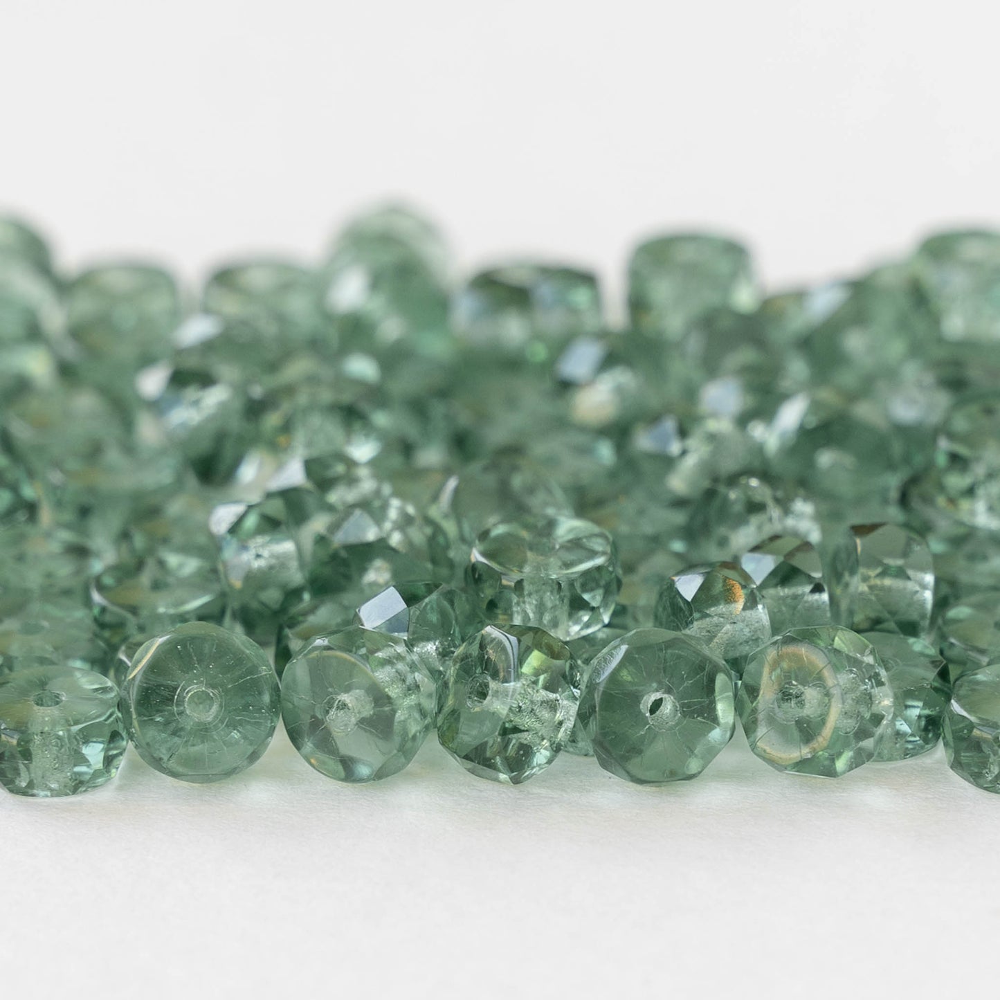 3x6mm Firepolished Glass Heishi Beads - Transparent Sage Green - 30 Beads