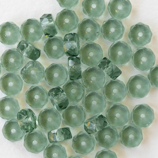 3x6mm Firepolished Glass Heishi Beads - Transparent Sage Green - 30 Beads