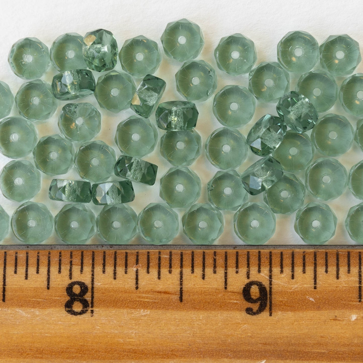 3x6mm Firepolished Glass Heishi Beads - Transparent Sage Green - 30 Beads