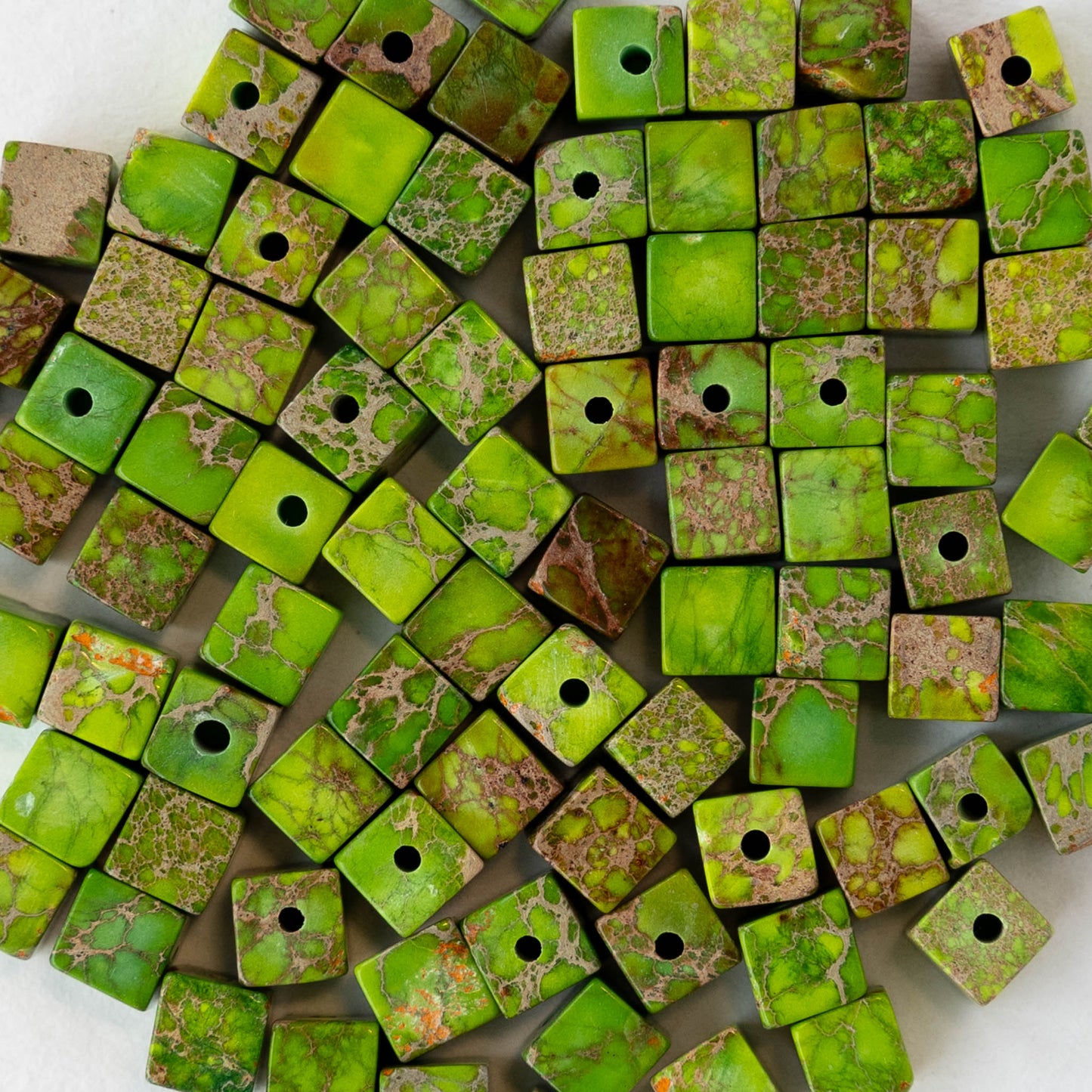 4.5mm Impression Jasper Cube Beads - Green ~45 beads