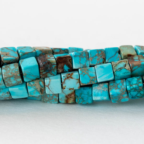 4.5mm Impression Jasper Cube Beads - Aqua Blue ~45 beads