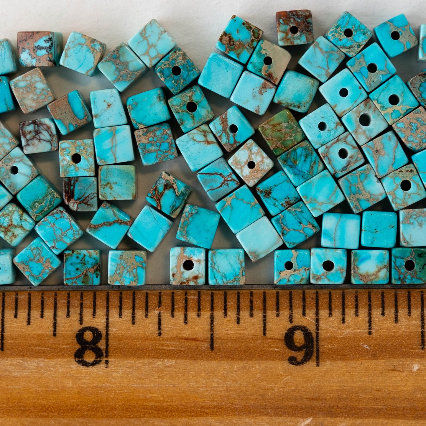 4.5mm Impression Jasper Cube Beads - Aqua Blue ~45 beads