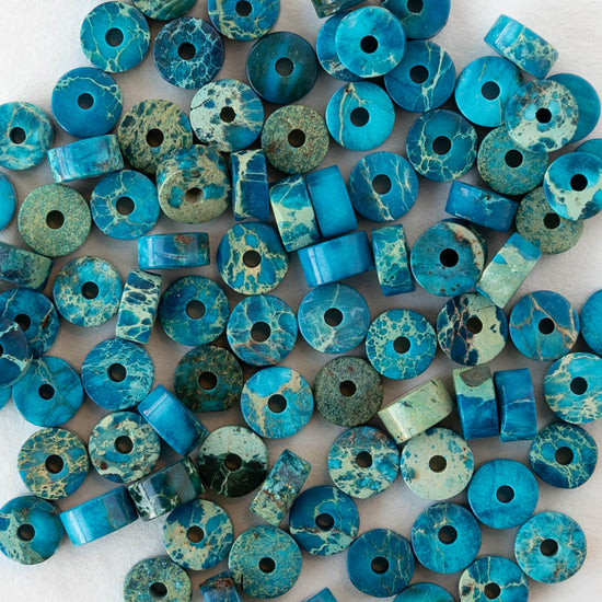 2x4mm Impression Jasper Wheel Beads - Blue - 40 Beads