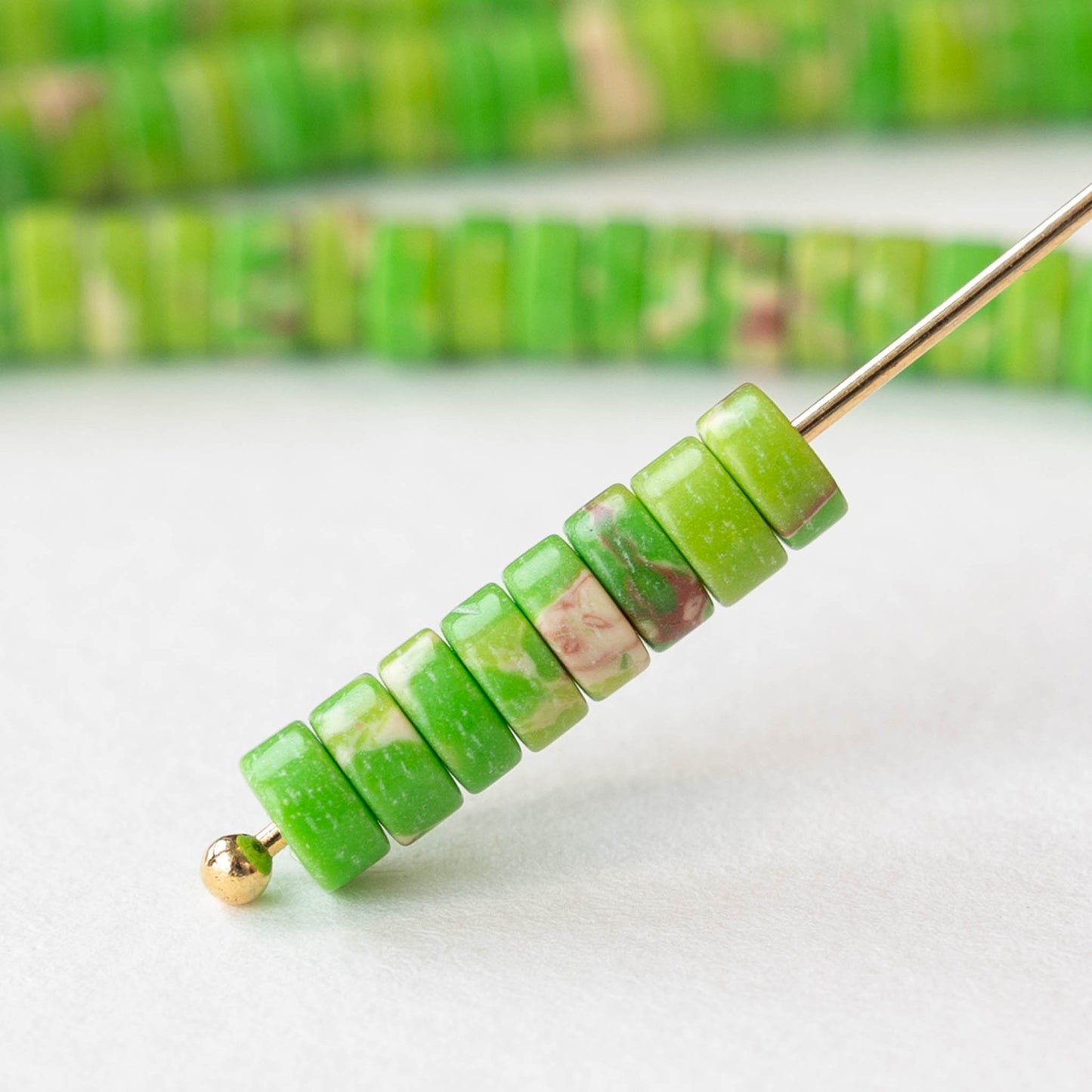 2x4mm Synthetic Impression Jasper Wheel Beads - Bright Green - 40 Beads