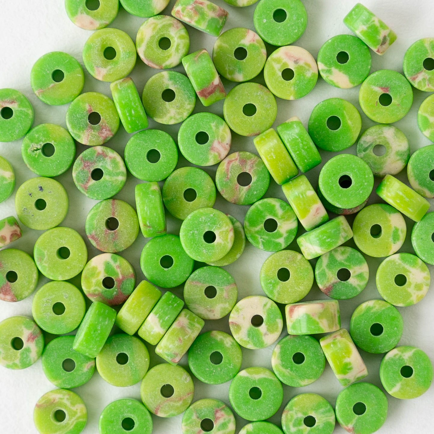 2x4mm Synthetic Impression Jasper Wheel Beads - Bright Green - 40 Beads