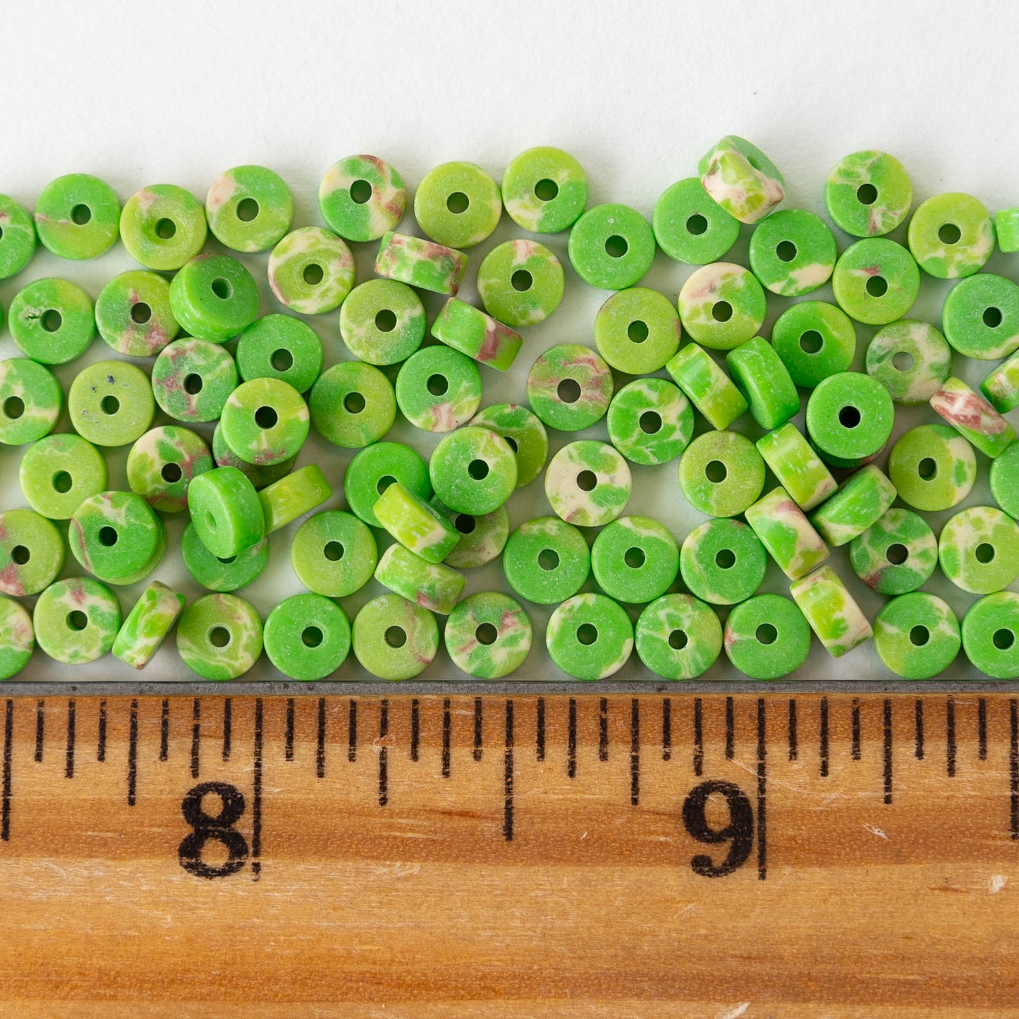 2x4mm Synthetic Impression Jasper Wheel Beads - Bright Green - 40 Beads