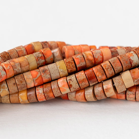 2x4mm Impression Jasper Wheel Beads - Orange - 40 Beads