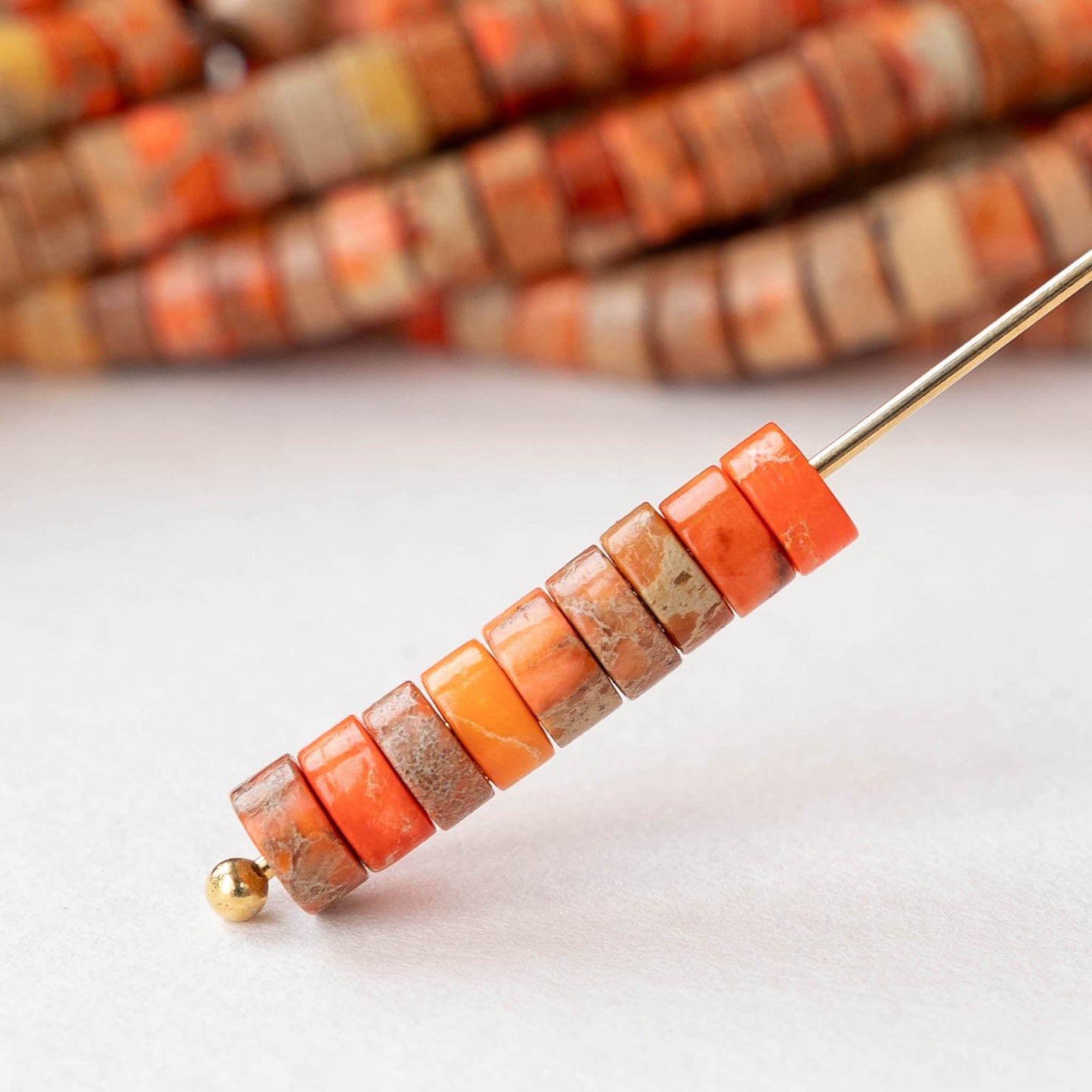 2x4mm Impression Jasper Wheel Beads - Orange - 40 Beads