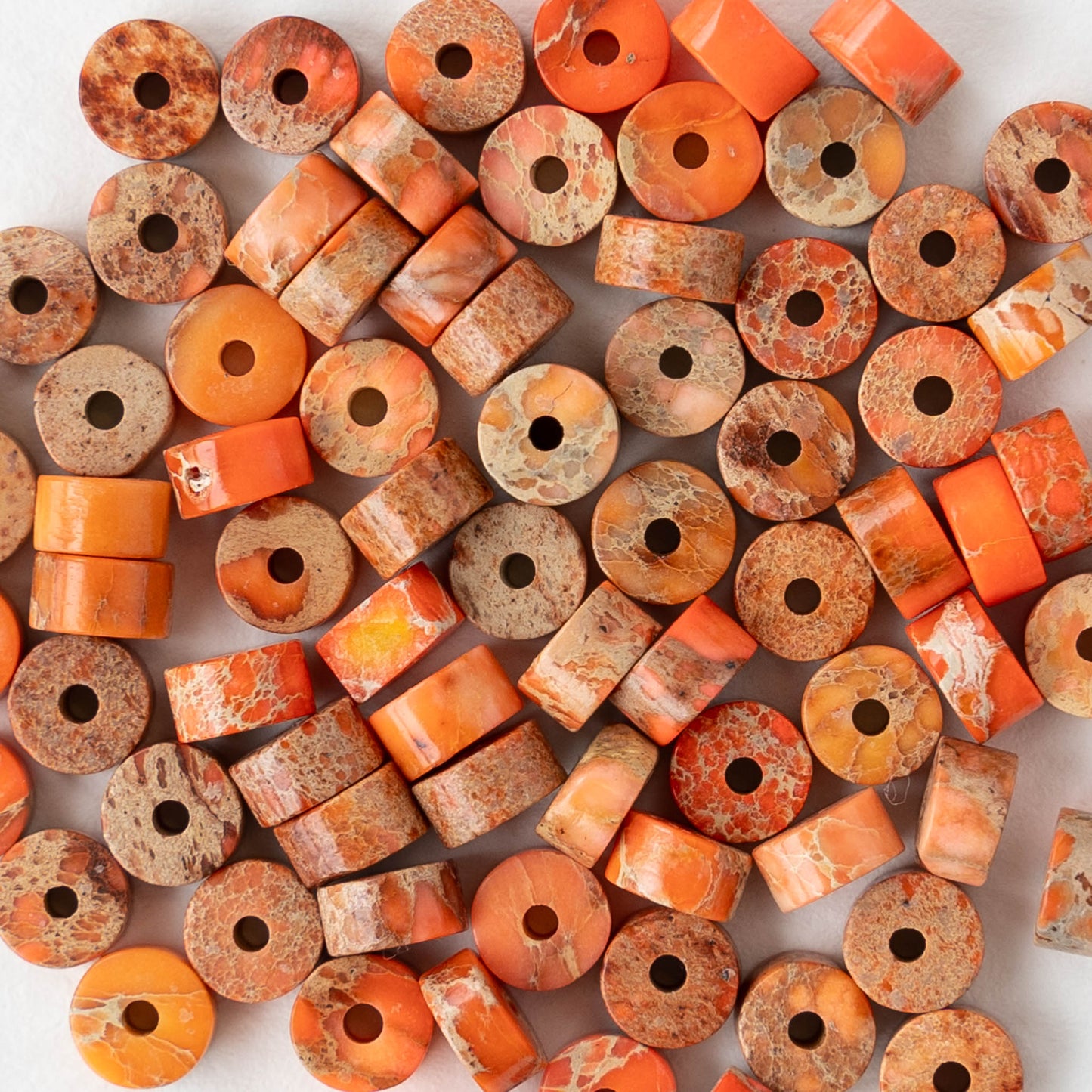 2x4mm Impression Jasper Wheel Beads - Orange - 40 Beads