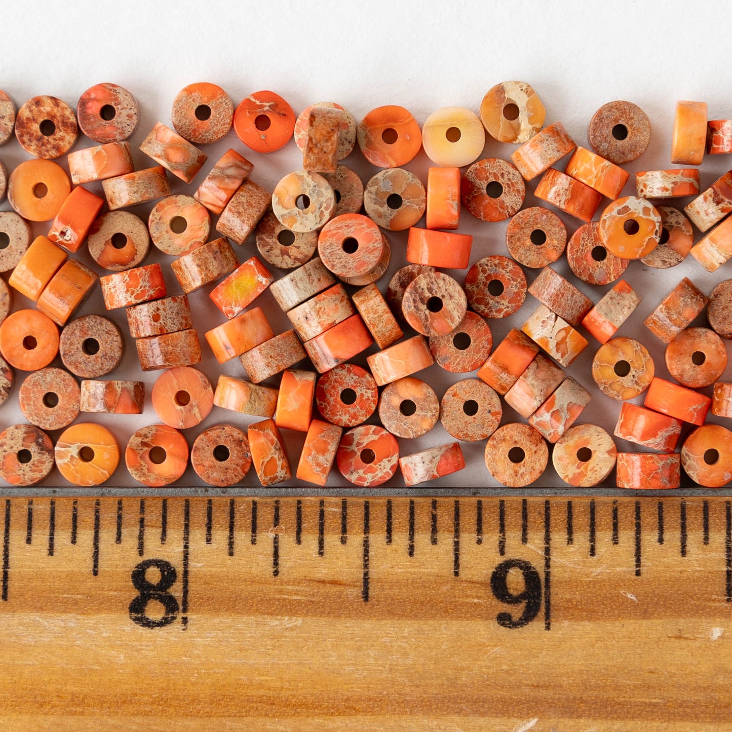 2x4mm Impression Jasper Wheel Beads - Orange - 40 Beads