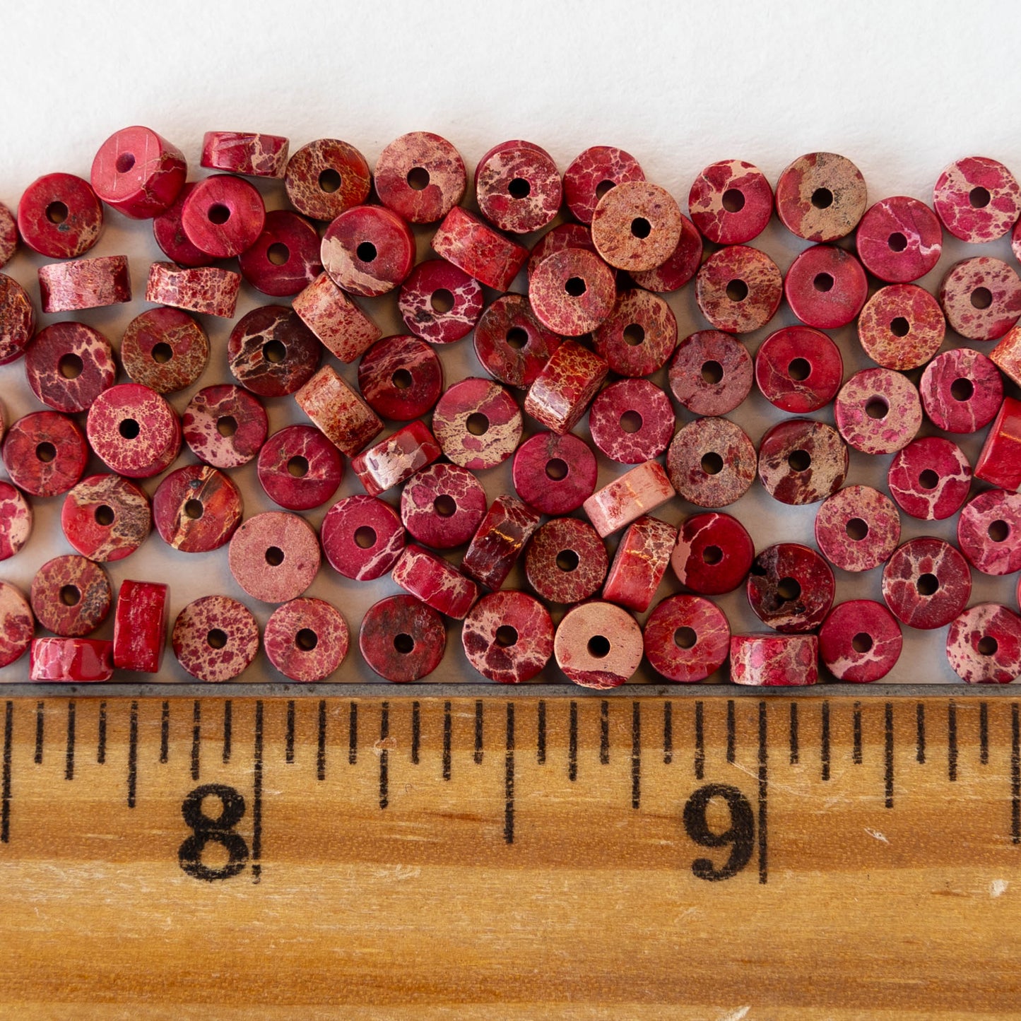 2x4mm Impression Jasper Wheel Beads - Red - 40 Beads