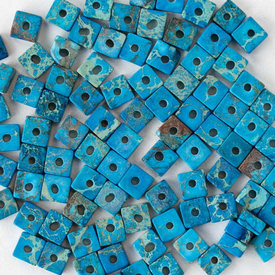 4.5mm Impression Jasper Square Heishi Beads - Blue - 85 Beads