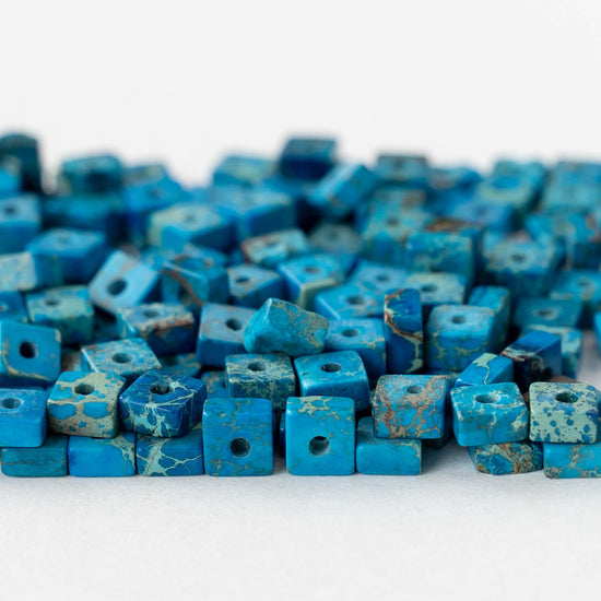 4.5mm Impression Jasper Square Heishi Beads - Blue - 85 Beads