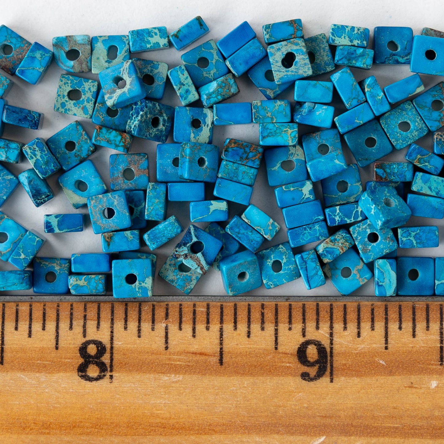 4.5mm Impression Jasper Square Heishi Beads - Blue - 85 Beads