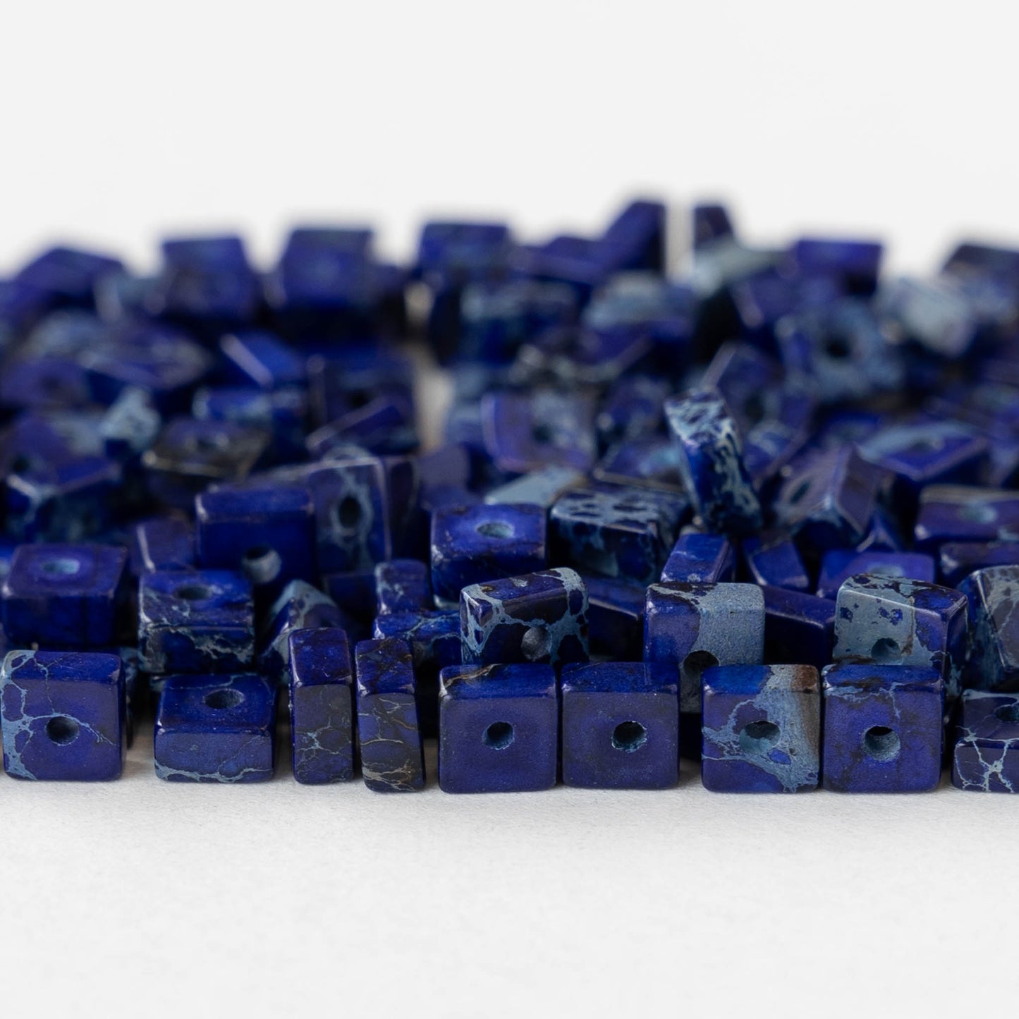 4.5mm Impression Jasper Square Heishi Beads - Cobalt Blue - 85 Beads