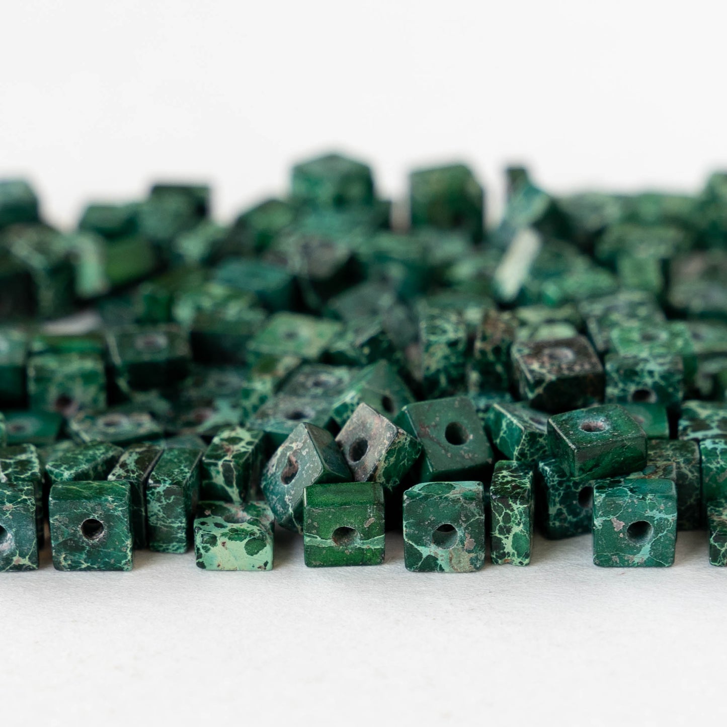 4.5mm Impression Jasper Square Heishi Beads - Green - 85 Beads