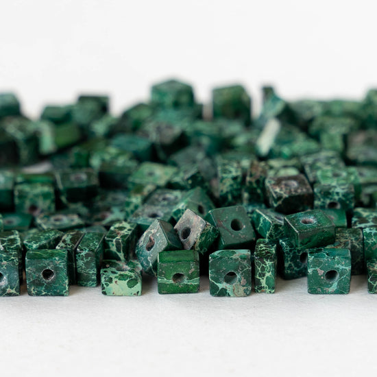 4.5mm Impression Jasper Square Heishi Beads - Green - 85 Beads