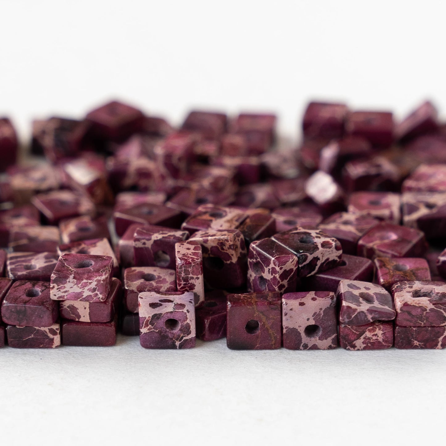 4.5mm Impression Jasper Square Heishi Beads - Maroon - 85 Beads