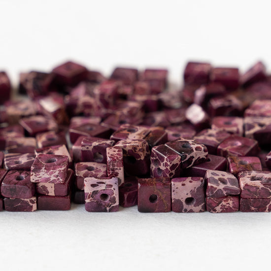 4.5mm Impression Jasper Square Heishi Beads - Maroon - 85 Beads