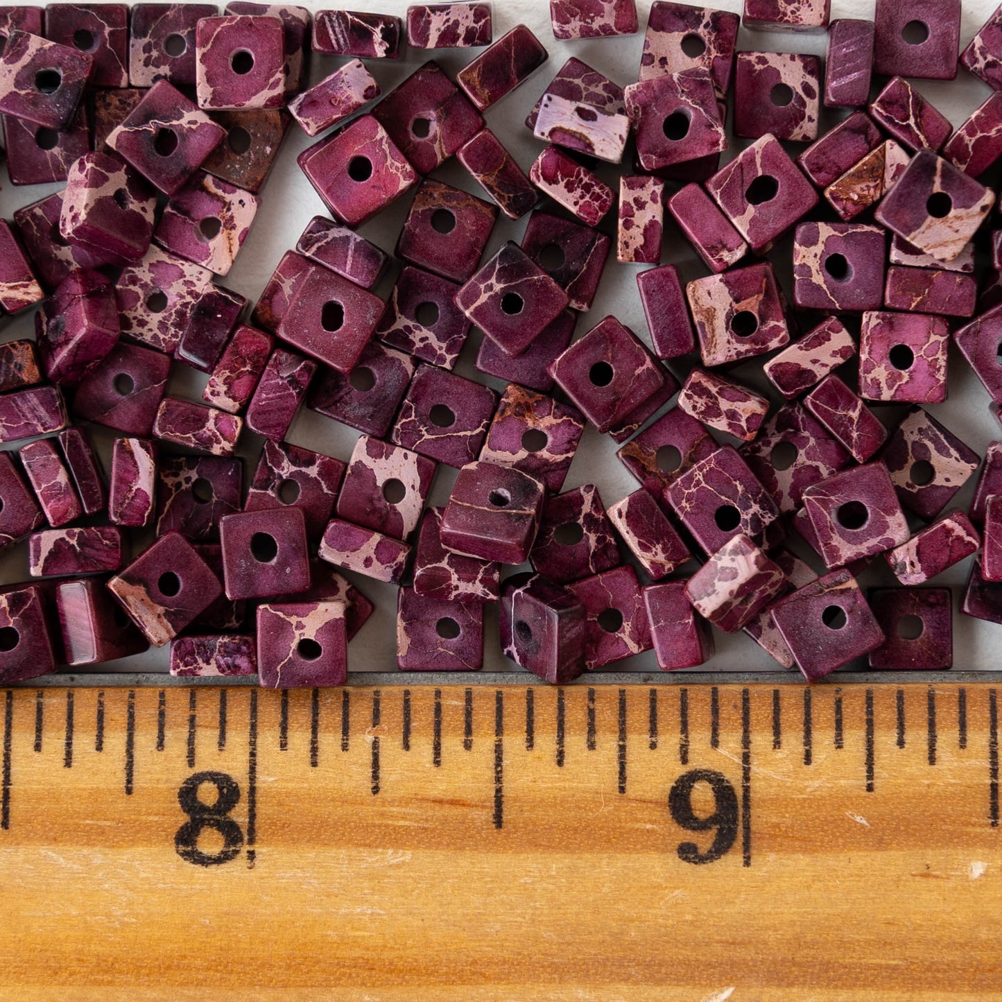 4.5mm Impression Jasper Square Heishi Beads - Maroon - 85 Beads