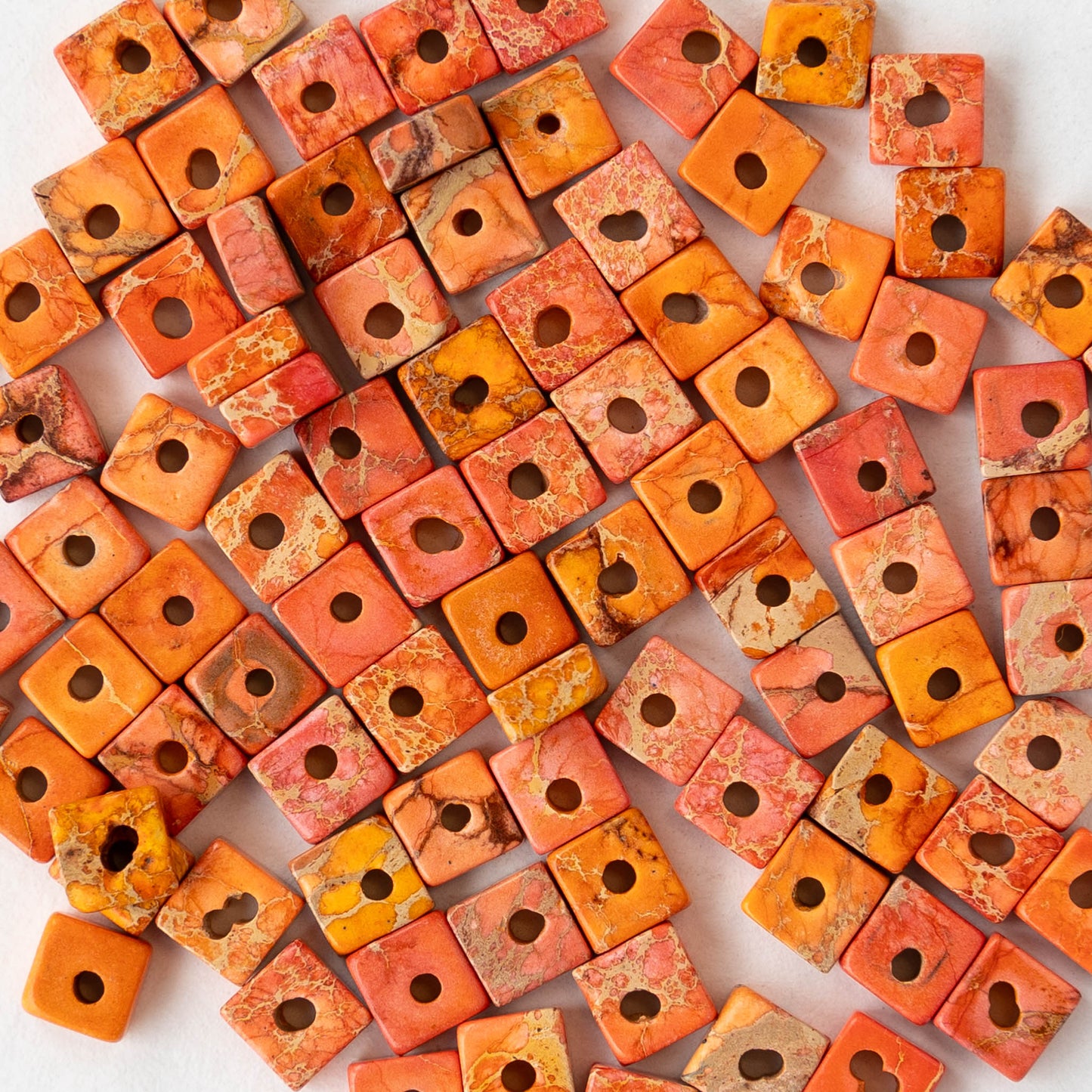 4.5mm Impression Jasper Square Heishi Beads - Orange - 90 Beads