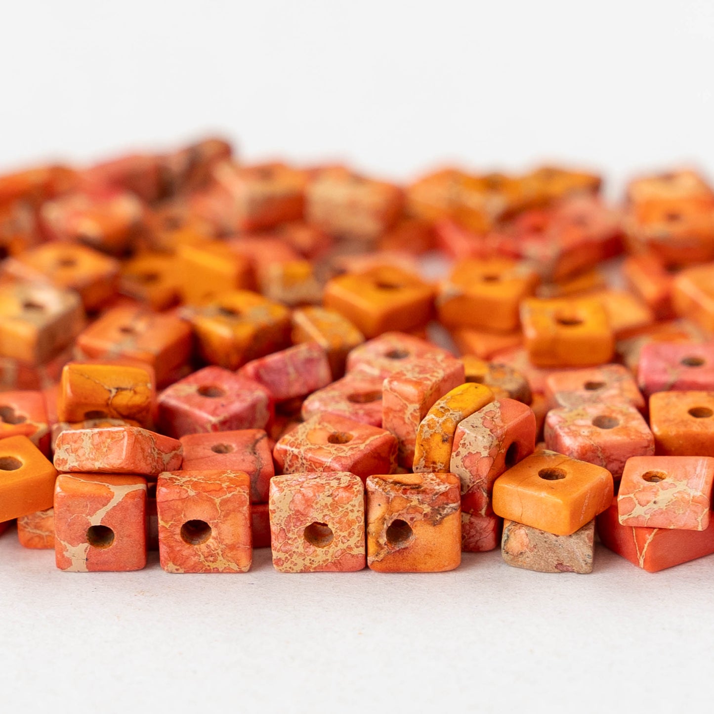 4.5mm Impression Jasper Square Heishi Beads - Orange - 85 Beads