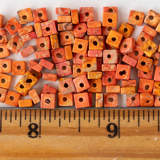 4.5mm Impression Jasper Square Heishi Beads - Orange - 85 Beads