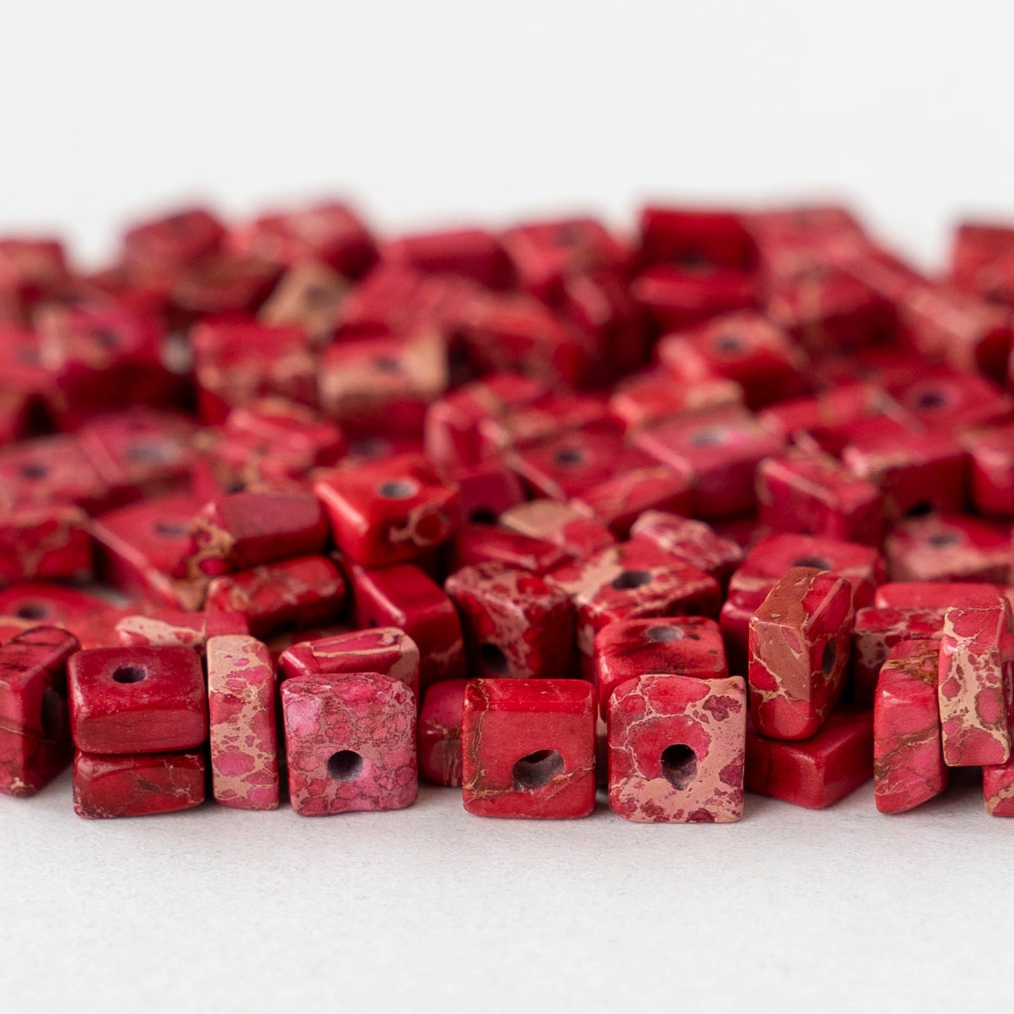 4.5mm Impression Jasper Square Heishi Beads - Red - 85 Beads