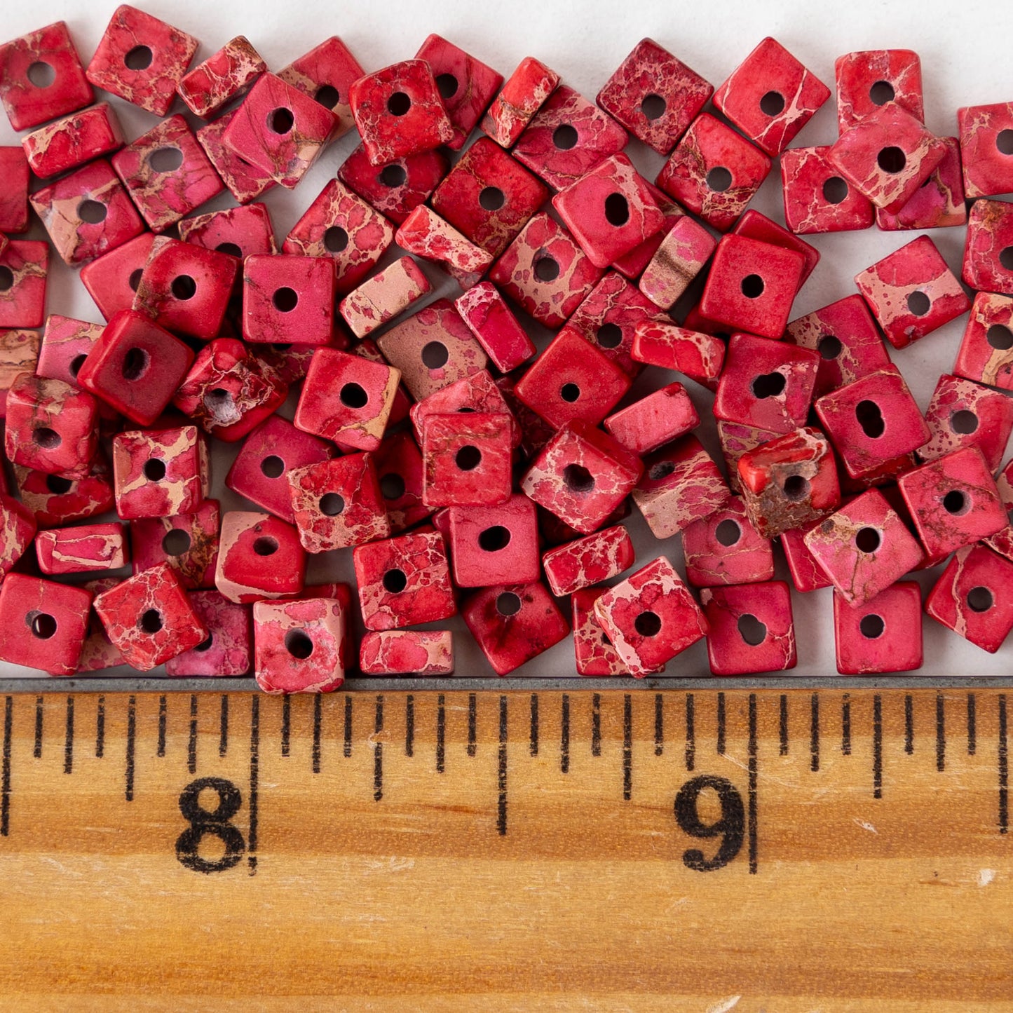 4.5mm Impression Jasper Square Heishi Beads - Red - 85 Beads