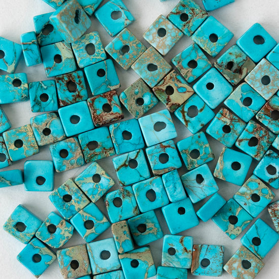 4.5mm Impression Jasper Square Heishi Beads - Turquoise - 85 Beads