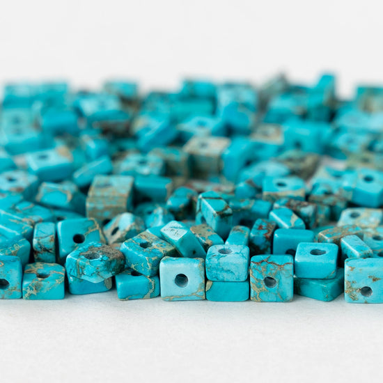 4.5mm Impression Jasper Square Heishi Beads - Turquoise - 85 Beads