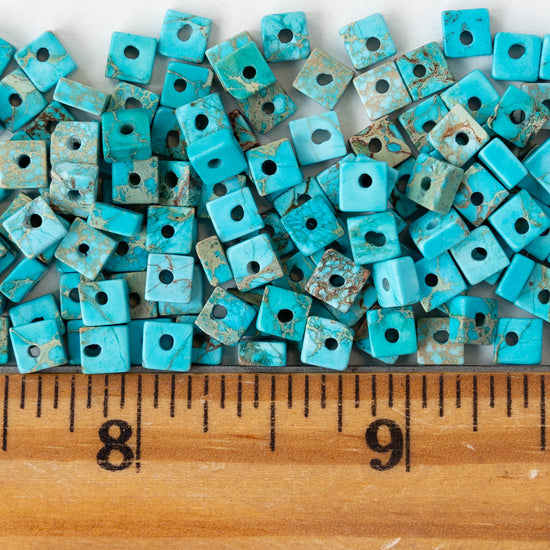 4.5mm Impression Jasper Square Heishi Beads - Turquoise - 85 Beads