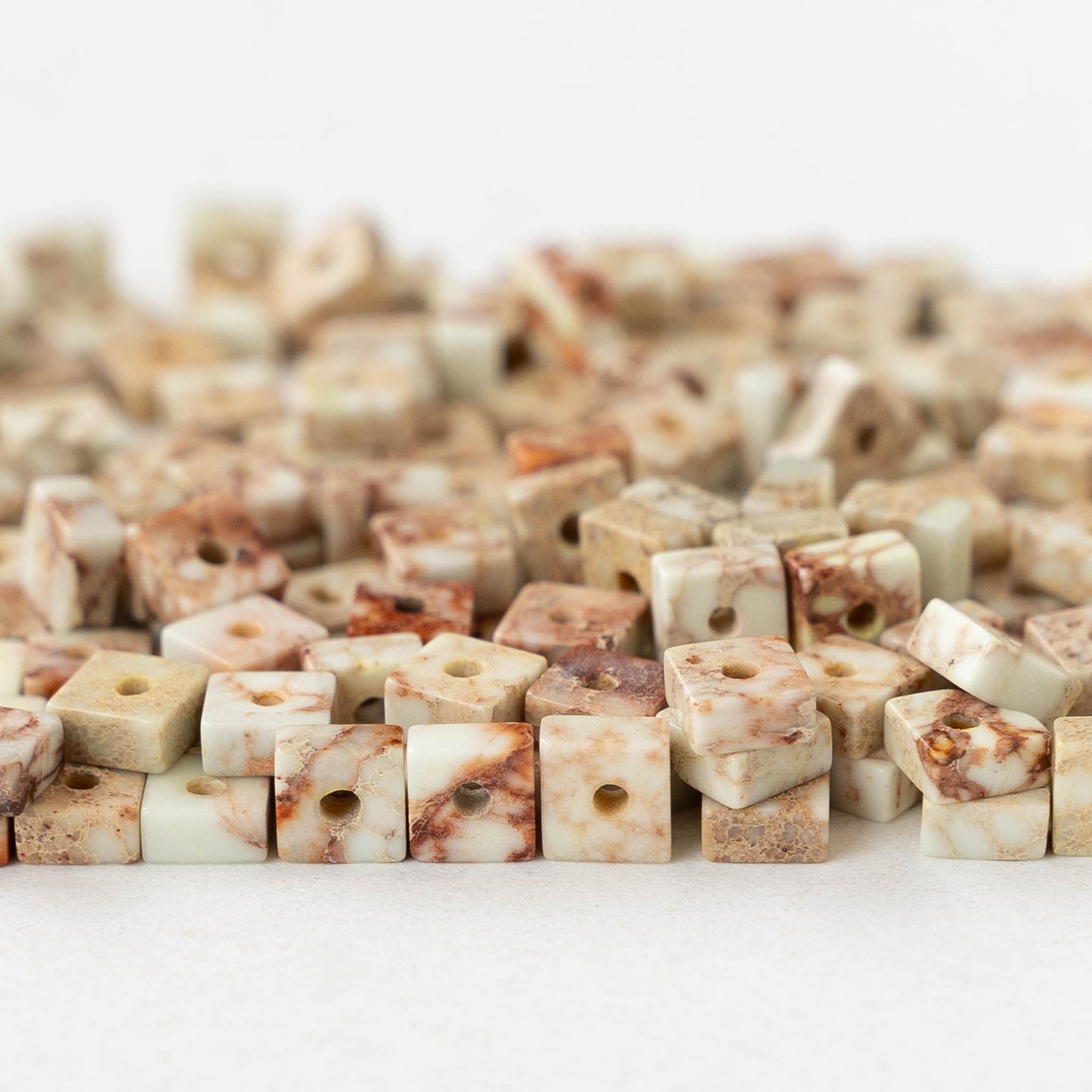 4.5mm Impression Jasper Square Heishi Beads - White - 85 Beads