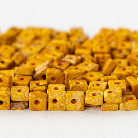 4.5mm Impression Jasper Square Heishi Beads - Yellow - 85 Beads